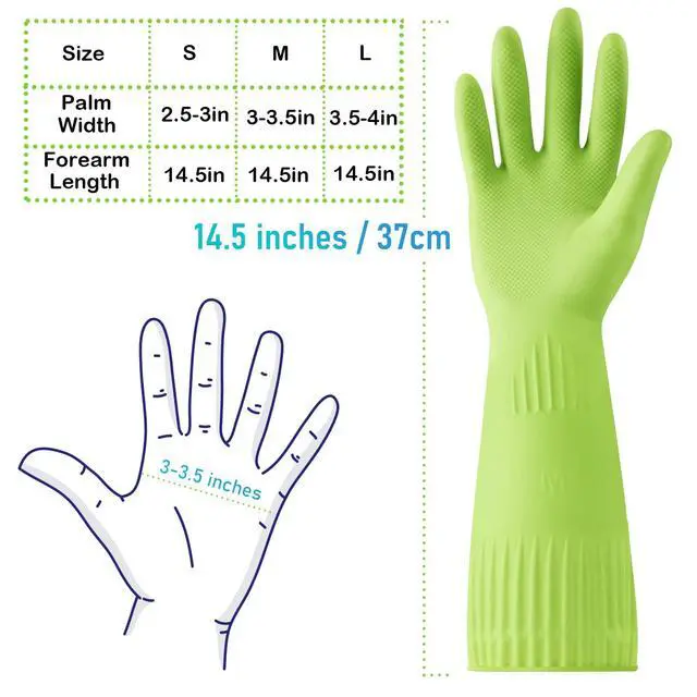 Alt view image 5 of 6 - 2 Pairs of Durable Rubber Gloves, Reusable Non-Slip Cleaning Gloves, Long Sleeve Waterproof Dishwashing Gloves to Protect Your Hands, Soft and Comfortable Premium Kitchen Gloves, Large Green