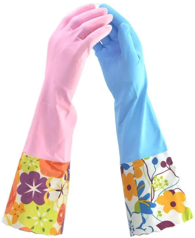 Main image of 2 PAIRS Household Gloves Latex Free Cleaning Gloves with Soft Lining Long Cuff 15" & Grip, Medum, Pink/Blue
