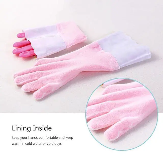 Alt view image 3 of 6 - 2 PAIRS Household Gloves Latex Free Cleaning Gloves with Soft Lining Long Cuff 15" & Grip, Medum, Pink/Blue