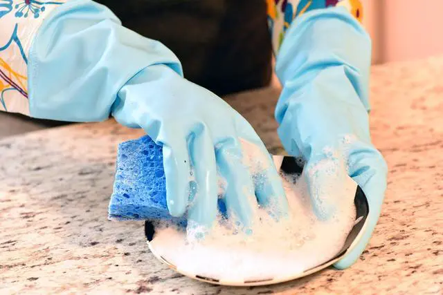 Alt view image 5 of 6 - 2 PAIRS Household Gloves Latex Free Cleaning Gloves with Soft Lining Long Cuff 15" & Grip, Medum, Pink/Blue