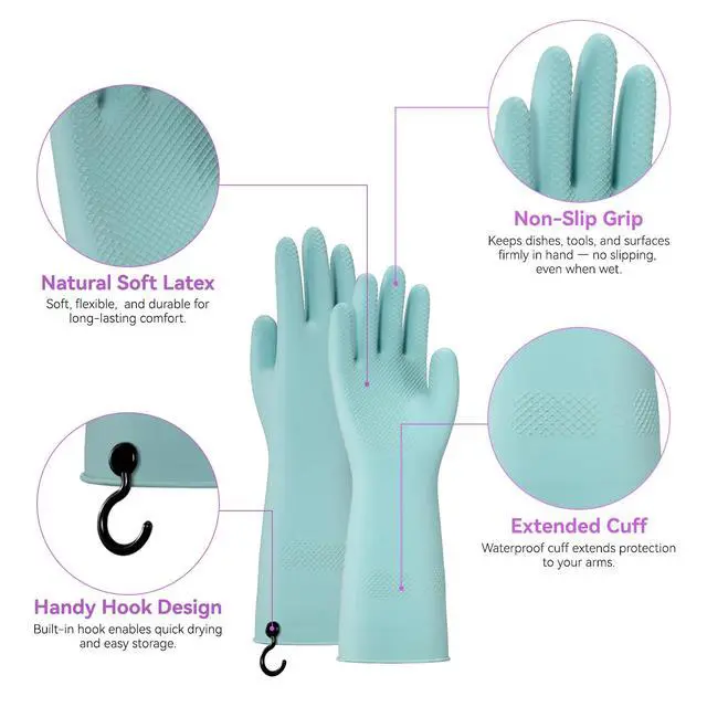 Alt view image 2 of 7 - Dishwashing Rubber Gloves for Cleaning 4 Pairs Kitchen Gloves with Handing Hooks Washing Dishes Household Glove - Medium
