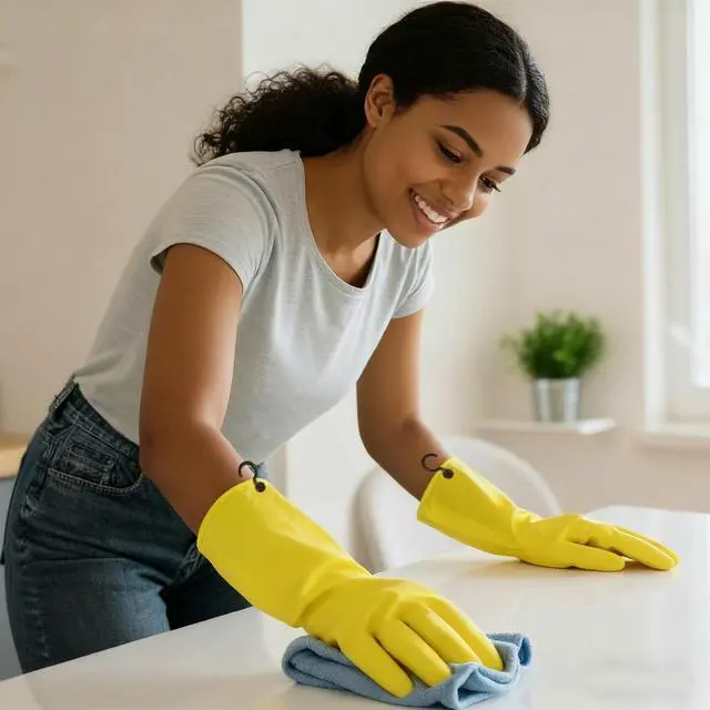 Alt view image 3 of 7 - Dishwashing Rubber Gloves for Cleaning 4 Pairs Kitchen Gloves with Handing Hooks Washing Dishes Household Glove - Medium