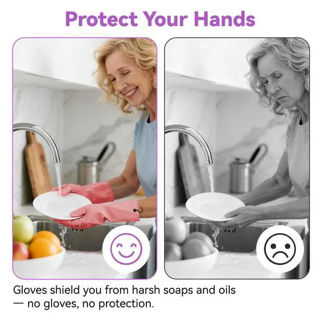 Alt view image 5 of 7 - Dishwashing Rubber Gloves for Cleaning 4 Pairs Kitchen Gloves with Handing Hooks Washing Dishes Household Glove - Medium