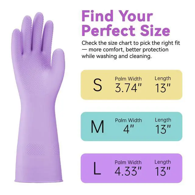 Alt view image 6 of 7 - Dishwashing Rubber Gloves for Cleaning 4 Pairs Kitchen Gloves with Handing Hooks Washing Dishes Household Glove - Medium