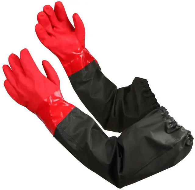 Main image of 25" Extra-Long Waterproof Gloves with Cotton Liner - Heavy Duty, Aquarium & Pond Cleaning, Seafood Working