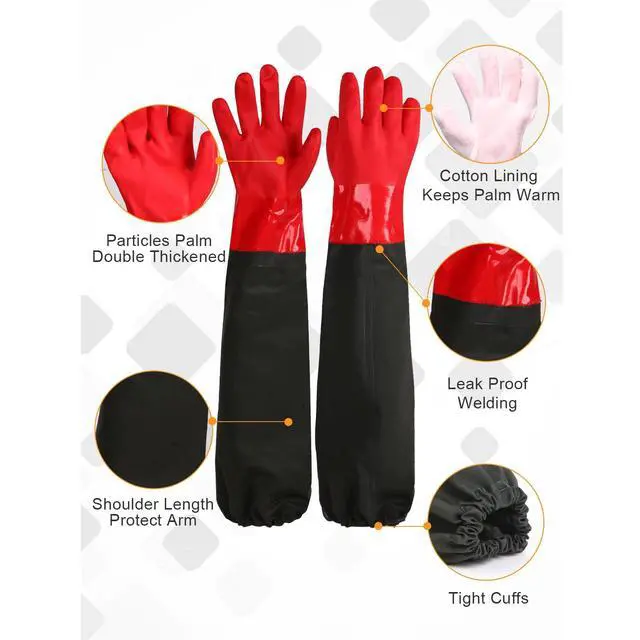 Alt view image 3 of 7 - 25" Extra-Long Waterproof Gloves with Cotton Liner - Heavy Duty, Aquarium & Pond Cleaning, Seafood Working