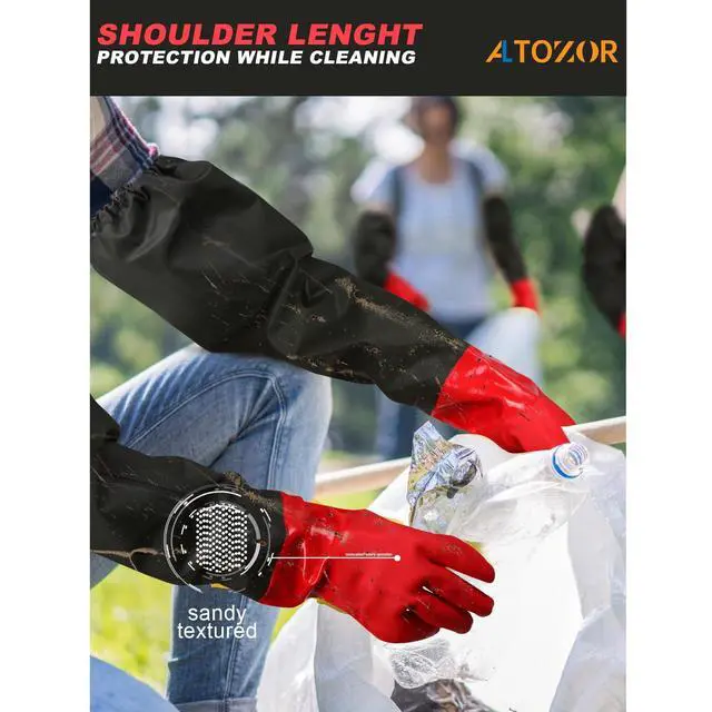 Alt view image 6 of 7 - 25" Extra-Long Waterproof Gloves with Cotton Liner - Heavy Duty, Aquarium & Pond Cleaning, Seafood Working