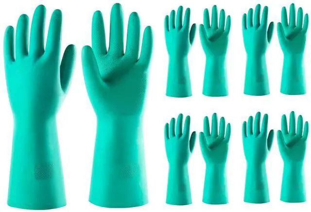 Main image of 5 Pairs Nitrile Chemical Resistant Gloves, 15mil,13", Reusable Latex Rubber Free Heavy Duty Gloves, Acid Alkali Oil Protection, Industrial Use and Household Cleaning, Non-Slip, Medium