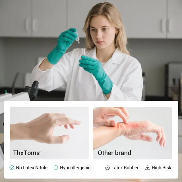 Alt view image 3 of 6 - 5 Pairs Nitrile Chemical Resistant Gloves, 15mil,13", Reusable Latex Rubber Free Heavy Duty Gloves, Acid Alkali Oil Protection, Industrial Use and Household Cleaning, Non-Slip, Medium