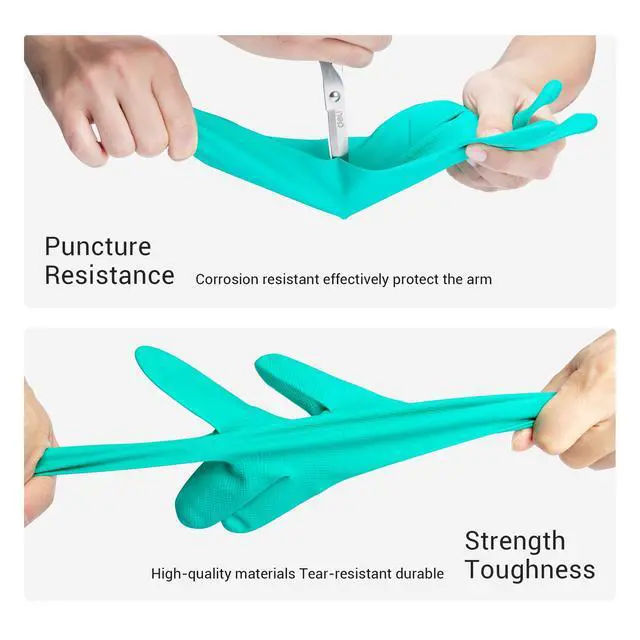 Alt view image 5 of 6 - 5 Pairs Nitrile Chemical Resistant Gloves, 15mil,13", Reusable Latex Rubber Free Heavy Duty Gloves, Acid Alkali Oil Protection, Industrial Use and Household Cleaning, Non-Slip, Medium