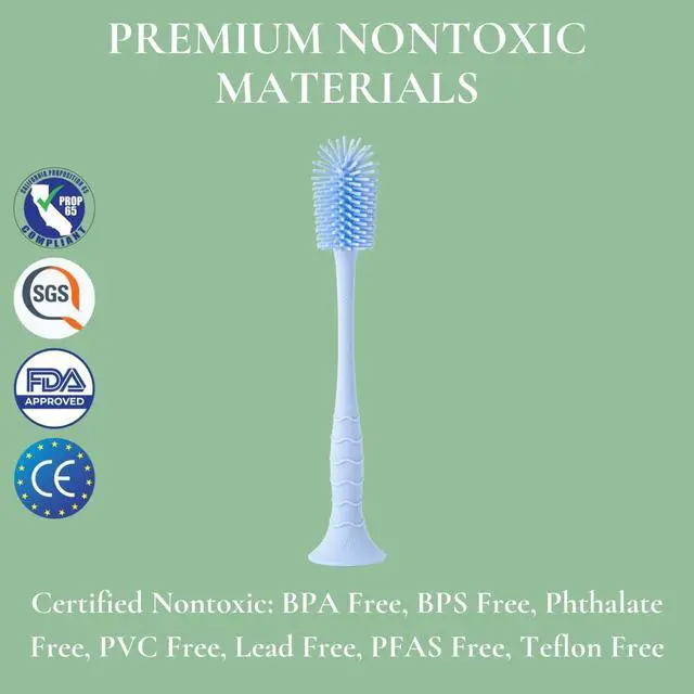 Alt view image 7 of 7 - Nontoxic Silicone Bottle Brush - Premium Medical Grade - BPA & PFAS Free - Suction Cup Base - Easy to Clean and Dishwasher Safe - Tallest Design for Any Bottle - (10.25 in) (Green)