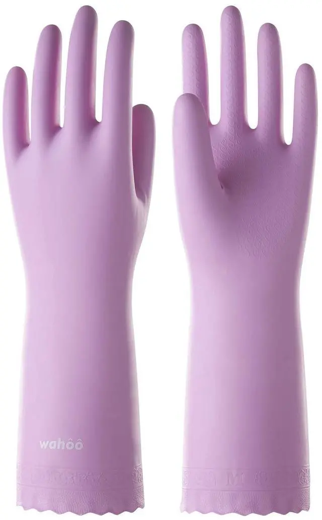 Main image of wahoo Skin-Friendly Cleaning Gloves, Dishwashing Kitchen Gloves with Cotton Flocked Liner, Reusable, Non-Slip, Mauve Mist, Medium