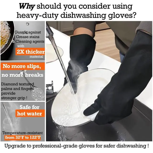 Alt view image 2 of 7 - Heavy-Duty Thick Black Rubber Cleaning Gloves, 3 Pairs, XL