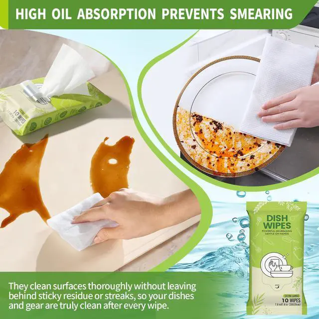 Alt view image 2 of 7 - 4 Pack Dish Wipes Camping Dish Wipes Travel Dish Soap Camp Kitchen Wipes Portable Cleaning of Plates, Bowls, Tableware and Ktchenware for Travel Camping (40 PCS)