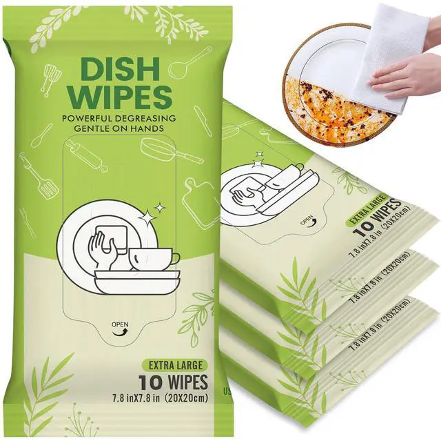 Main image of 4 Pack Dish Wipes Camping Dish Wipes Travel Dish Soap Camp Kitchen Wipes Portable Cleaning of Plates, Bowls, Tableware and Ktchenware for Travel Camping (40 PCS)
