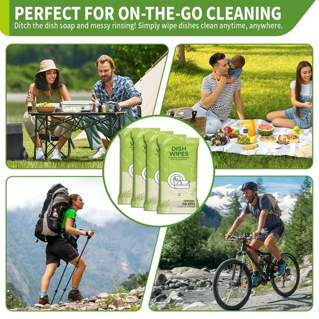 Alt view image 7 of 7 - 4 Pack Dish Wipes Camping Dish Wipes Travel Dish Soap Camp Kitchen Wipes Portable Cleaning of Plates, Bowls, Tableware and Ktchenware for Travel Camping (40 PCS)