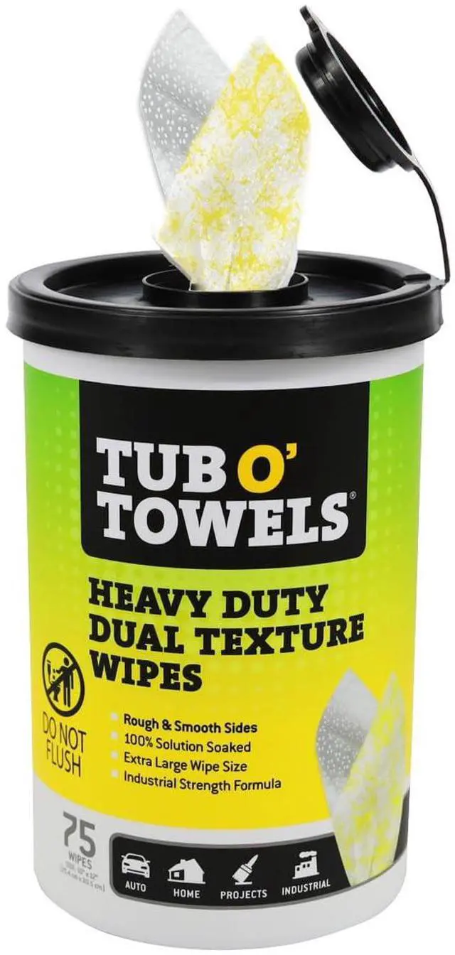 Main image of TW75 Heavy-Duty Multi-Surface Cleaning Wipes, Pack of 1 XL 10" x 12" Dual-Texture Wipes Helps Remove Grease, Oil, Tar, Paint, Ink & Tough Messes For Home, Garage, Auto & Workshop