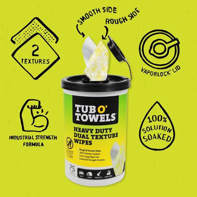 Alt view image 2 of 6 - TW75 Heavy-Duty Multi-Surface Cleaning Wipes, Pack of 1 XL 10" x 12" Dual-Texture Wipes Helps Remove Grease, Oil, Tar, Paint, Ink & Tough Messes For Home, Garage, Auto & Workshop