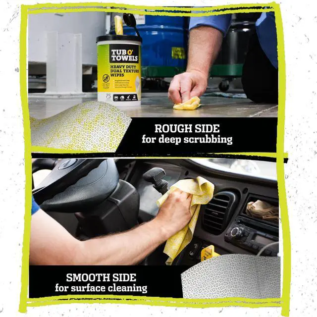 Alt view image 4 of 6 - TW75 Heavy-Duty Multi-Surface Cleaning Wipes, Pack of 1 XL 10" x 12" Dual-Texture Wipes Helps Remove Grease, Oil, Tar, Paint, Ink & Tough Messes For Home, Garage, Auto & Workshop