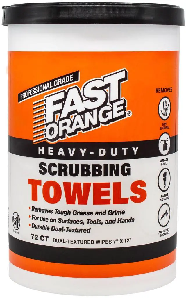 Main image of Heavy Duty Scrubbing Towels Removes Tough Grease, Grime, Paint, Resins, Glue and More, for Hands, Tools and Surfaces Without Sticky Residue, 72 ct