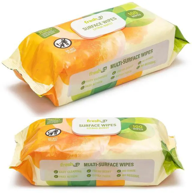 Main image of Multi-Surface Cleaning Wipes, 2 Packs x 100 Wipes, Thick No-Rinse No-Residue Surface Wipes for Kitchen, Bathroom, Glass, Stainless Steel, Granite, Wood & Plastic (Citrus Burst)