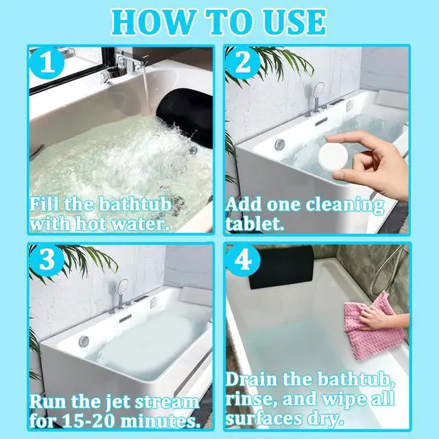 Alt view image 5 of 6 - Jetted Tub Cleaner Tablets - Rapid Cleaning Effervescent Tabs for Whirlpool, Spa Bath & Jet Tubs, Septic Safe Formula Quickly Removes Scale, Residue & Build-Up (12, 5g)