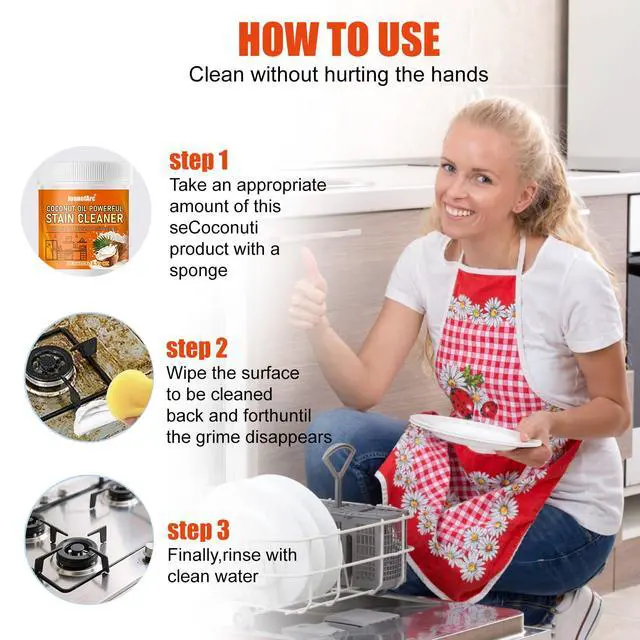 Alt view image 5 of 7 - Multi-Purpose Powerful Cleaner for Kitchen, 100g Coconut Oil Cleaning Paste, Heavy Duty Degreaser-Paste, Coconut Oil Polishing Cleaner, Deep Cleaning Stain Remover for Kitchen Appliance