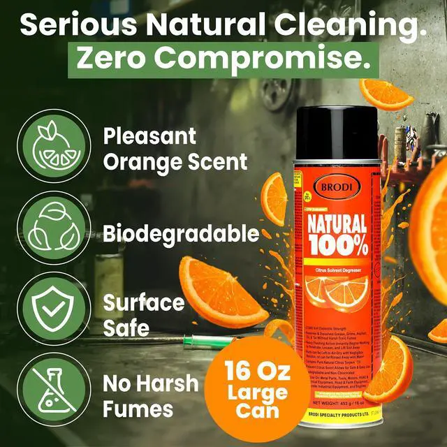 Alt view image 6 of 7 - Natural100 Industrial Citrus Degreaser Spray, Instantly Removes Grease, Oil & Adhesive, 27Kv Electrical-safe, Trusted on Metal, Engines, Motors, Tools, Concrete & More