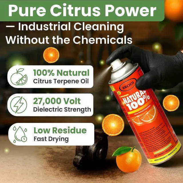 Alt view image 7 of 7 - Natural100 Industrial Citrus Degreaser Spray, Instantly Removes Grease, Oil & Adhesive, 27Kv Electrical-safe, Trusted on Metal, Engines, Motors, Tools, Concrete & More