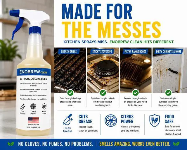 Alt view image 6 of 7 - Citrus Degreaser and Kitchen Grease Cleaner, Heavy Duty Natural Citrus Formula for BBQ Grills, Stovetops, Cabinets, Autos and Outdoor Surfaces, Fast Acting Best Kitchen Degreaser (32 oz)