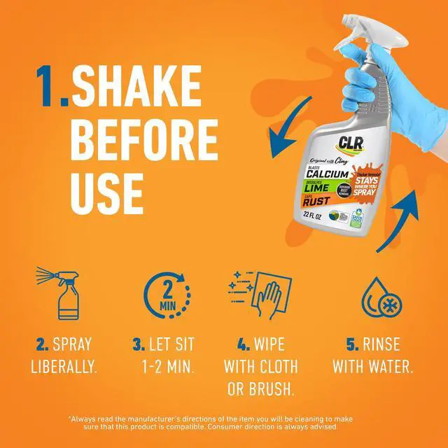 Alt view image 6 of 7 - Brands Calcium, Lime & Rust Remover with Cling, 22 oz. Spray Bottle, Adheres to Hard-to-Reach Surfaces, Blasts Calcium, Dissolves Lime Deposits, Zaps Stubborn Rust Stains and Hard Water Deposits
