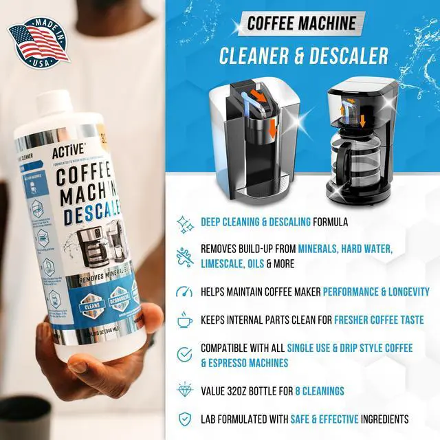 Alt view image 2 of 7 - Coffee Machine Descaler Descaling Solution - 32oz (8 Uses) Compatible with Keurig,Nespresso,Breville,Delonghi, Jura, Ninja - Espresso Coffee Maker Cleaner,Coffee Pot Cleaning Limescale Remover
