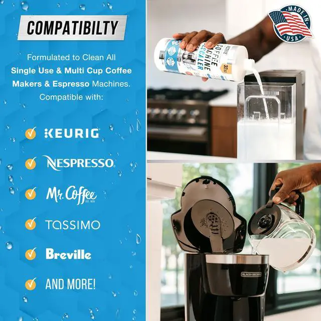 Alt view image 4 of 7 - Coffee Machine Descaler Descaling Solution - 32oz (8 Uses) Compatible with Keurig,Nespresso,Breville,Delonghi, Jura, Ninja - Espresso Coffee Maker Cleaner,Coffee Pot Cleaning Limescale Remover