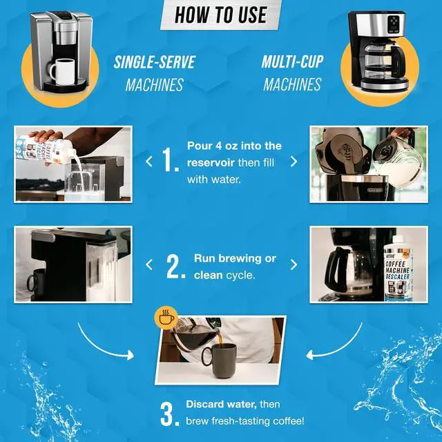 Alt view image 5 of 7 - Coffee Machine Descaler Descaling Solution - 32oz (8 Uses) Compatible with Keurig,Nespresso,Breville,Delonghi, Jura, Ninja - Espresso Coffee Maker Cleaner,Coffee Pot Cleaning Limescale Remover