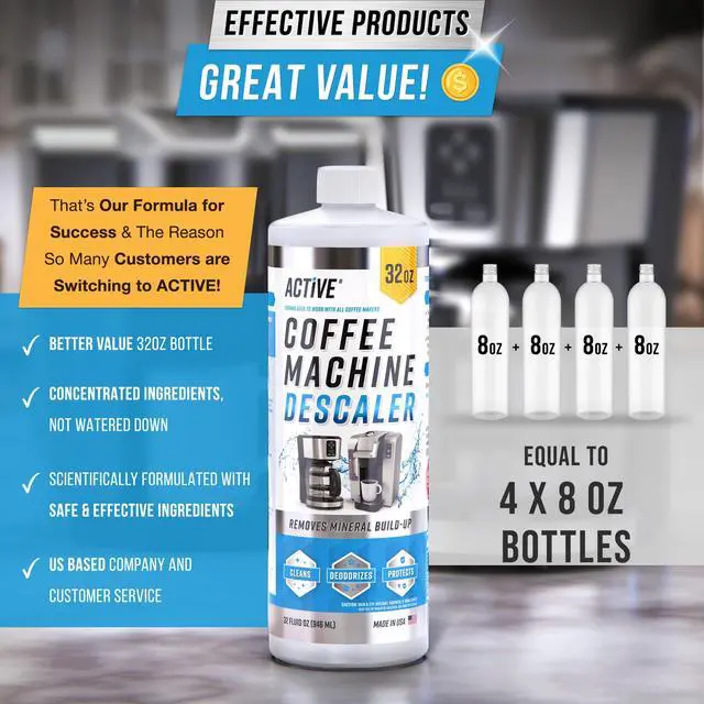 Alt view image 6 of 7 - Coffee Machine Descaler Descaling Solution - 32oz (8 Uses) Compatible with Keurig,Nespresso,Breville,Delonghi, Jura, Ninja - Espresso Coffee Maker Cleaner,Coffee Pot Cleaning Limescale Remover