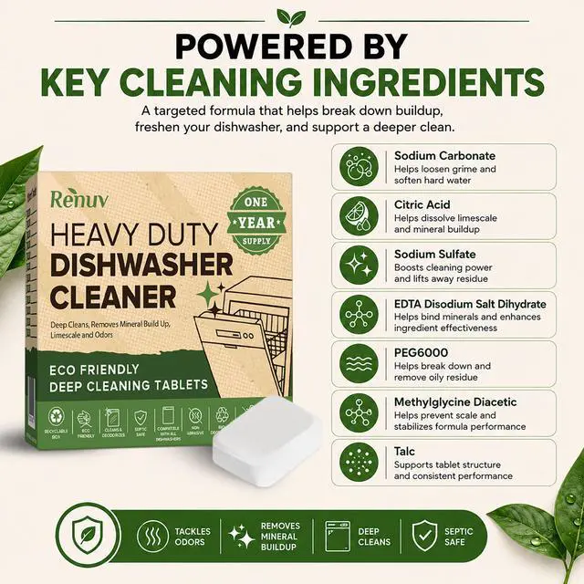 Alt view image 6 of 7 - Heavy Duty Dishwasher Cleaner & Deodorizer, Descaler, 12 XL Tablets