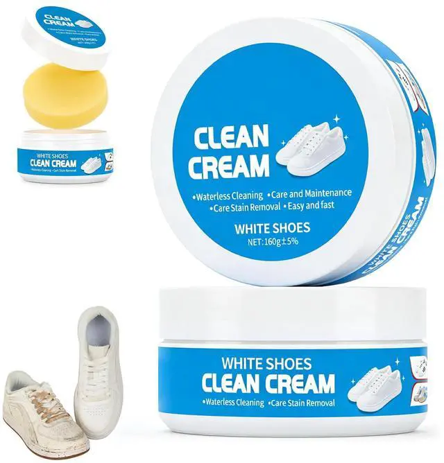 Main image of 2PCS White Shoe Cleaner Cream, Multipurpose No-Wash Solid Cleaning Paste with Sponge Removes Stains, Multipurpose White Shoes Clean Cream for Leather Sneakers Soles