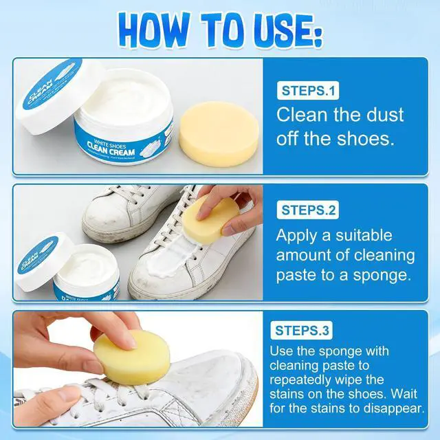 Alt view image 7 of 7 - 2Pcs White Shoe Cleaner Cream, No-Wash Multipurpose Cleaning Paste with Sponge, Stain Remover for Leather Sneakers Soles