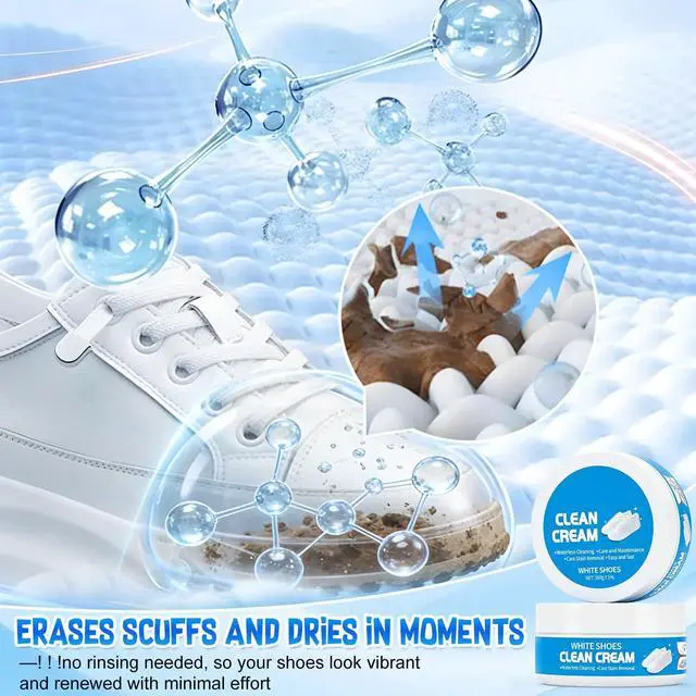 Alt view image 5 of 7 - 2Pcs White Shoe Cleaner Cream, No-Wash Multipurpose Cleaning Paste with Sponge, Stain Remover for Leather Sneakers Soles