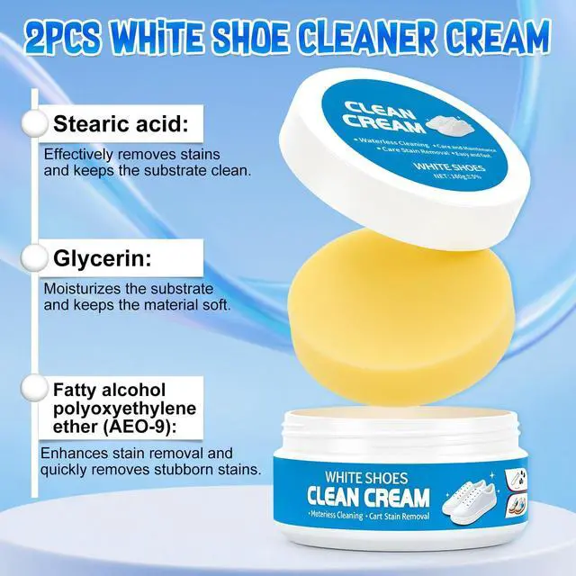 Alt view image 6 of 7 - 2Pcs White Shoe Cleaner Cream, No-Wash Multipurpose Cleaning Paste with Sponge, Stain Remover for Leather Sneakers Soles