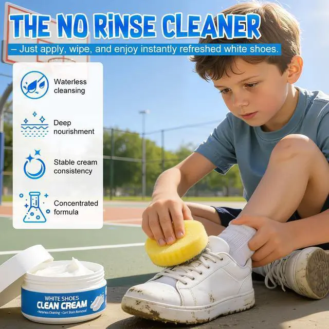 Alt view image 2 of 7 - 2Pcs White Shoe Cleaner Cream, No-Wash Multipurpose Cleaning Paste with Sponge, Stain Remover for Leather Sneakers Soles