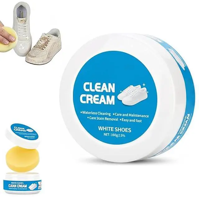 Main image of White Shoe Cleaner Cream, Multipurpose No-Wash Solid Cleaning Paste with Sponge Removes Stains & Dirt (blue)