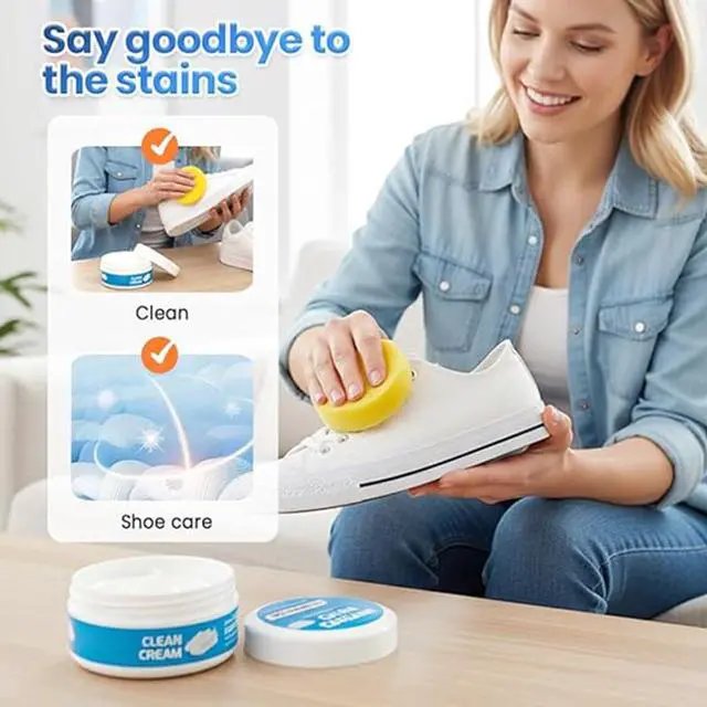Alt view image 2 of 7 - White Shoe Cleaner Cream, Multipurpose No-Wash Solid Cleaning Paste with Sponge Removes Stains & Dirt (blue)