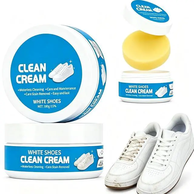 Main image of White Shoe Cleaner Cream, Multipurpose No-Wash Solid Cleaning Paste with Sponge, Removes Stains & Dirt, White Shoes Clean Cream for Leather Sneakers Soles Canvas(2Pcs)