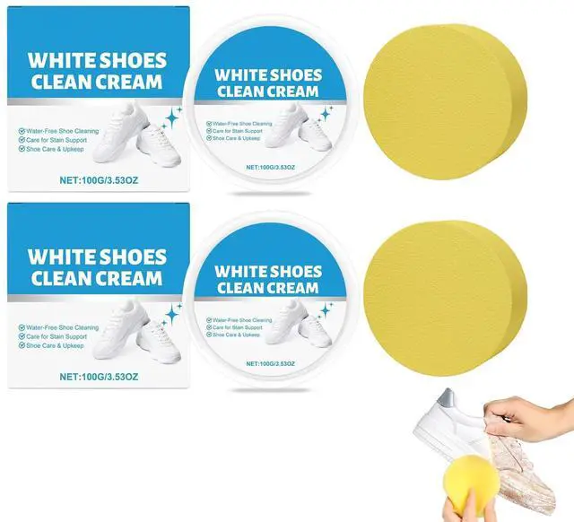 Main image of White Shoe Cleaner Cream, No-Wash Solid Cleaning Paste with Sponge, Multipurpose WhiteShoe Cleaner Paste, Removes Stains and Dirt, for Leather, Silicon, Car Interiors, 2 Pack