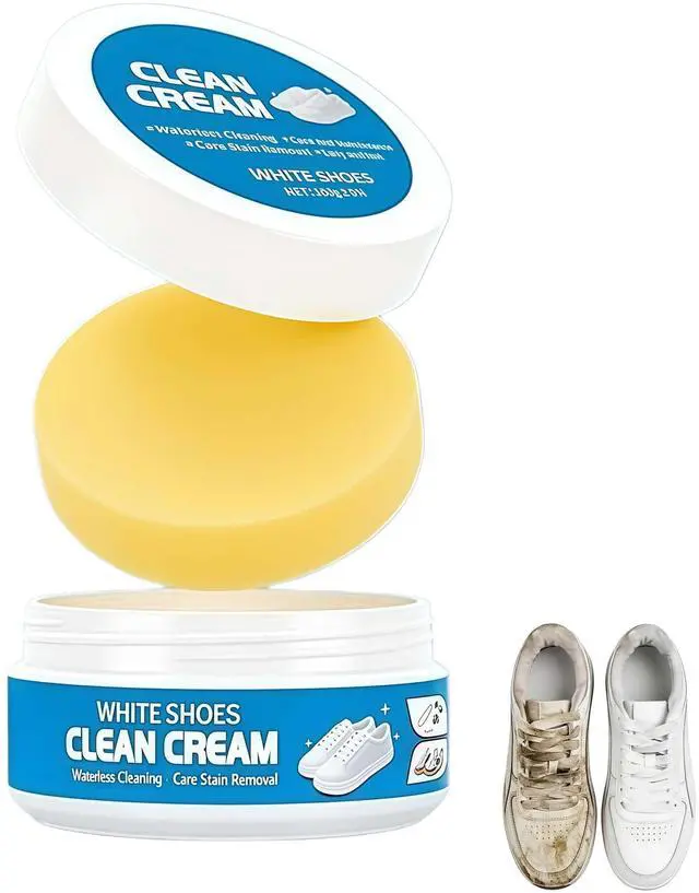 Main image of White Shoes Clean Cream,Multipurpose No-Wash Solid Cleaning Paste with Sponge,Gentle Care White Shoe Cleaner Cream for Leather Sneakers Soles