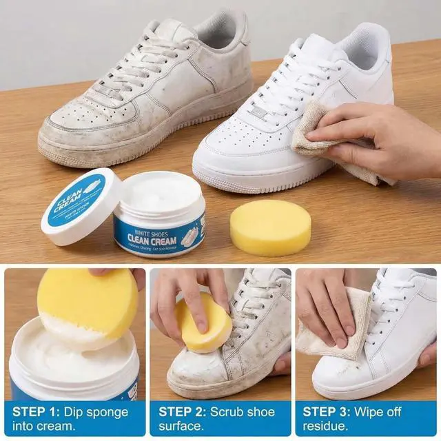 Alt view image 7 of 7 - White Shoes Clean Cream,Multipurpose No-Wash Solid Cleaning Paste with Sponge,Gentle Care White Shoe Cleaner Cream for Leather Sneakers Soles