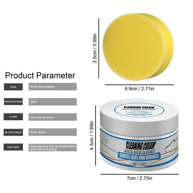Alt view image 2 of 7 - Multipurpose White Shoe Cleaner Cream - Remove Stains Shoe Cream No Need to Wash Solid with Sponge for Leather, Silicone, Car Interiors