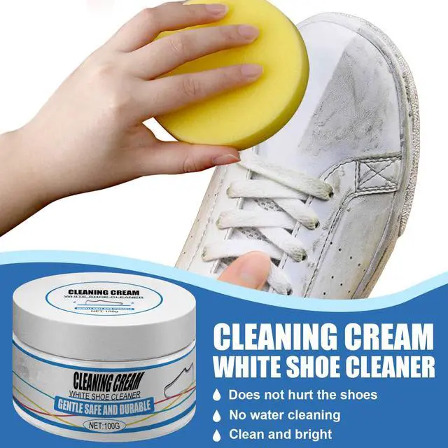 Alt view image 3 of 7 - Multipurpose White Shoe Cleaner Cream - Remove Stains Shoe Cream No Need to Wash Solid with Sponge for Leather, Silicone, Car Interiors