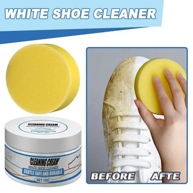 Alt view image 4 of 7 - Multipurpose White Shoe Cleaner Cream - Remove Stains Shoe Cream No Need to Wash Solid with Sponge for Leather, Silicone, Car Interiors